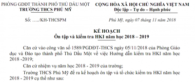Lịch thi học kỳ 1 - NH 2018 - 2019